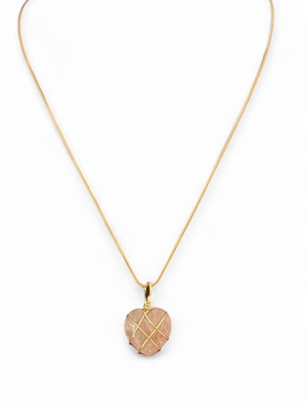 Gold Chain Necklace with Pink Rose Quartz Heart Pendant